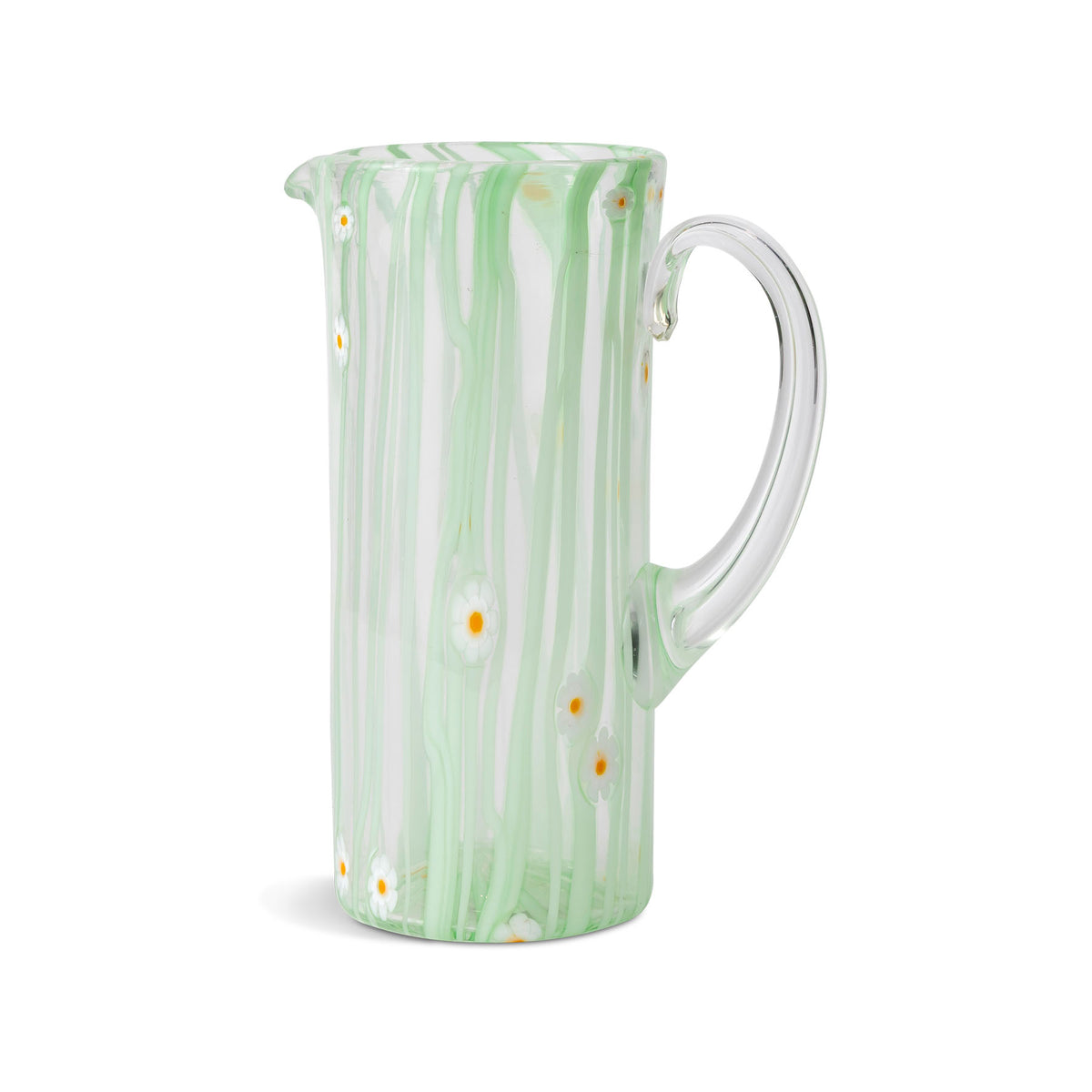 Primavera Grassgreen Murano Glass Jug with White Flowers Eleish Van Breems Home