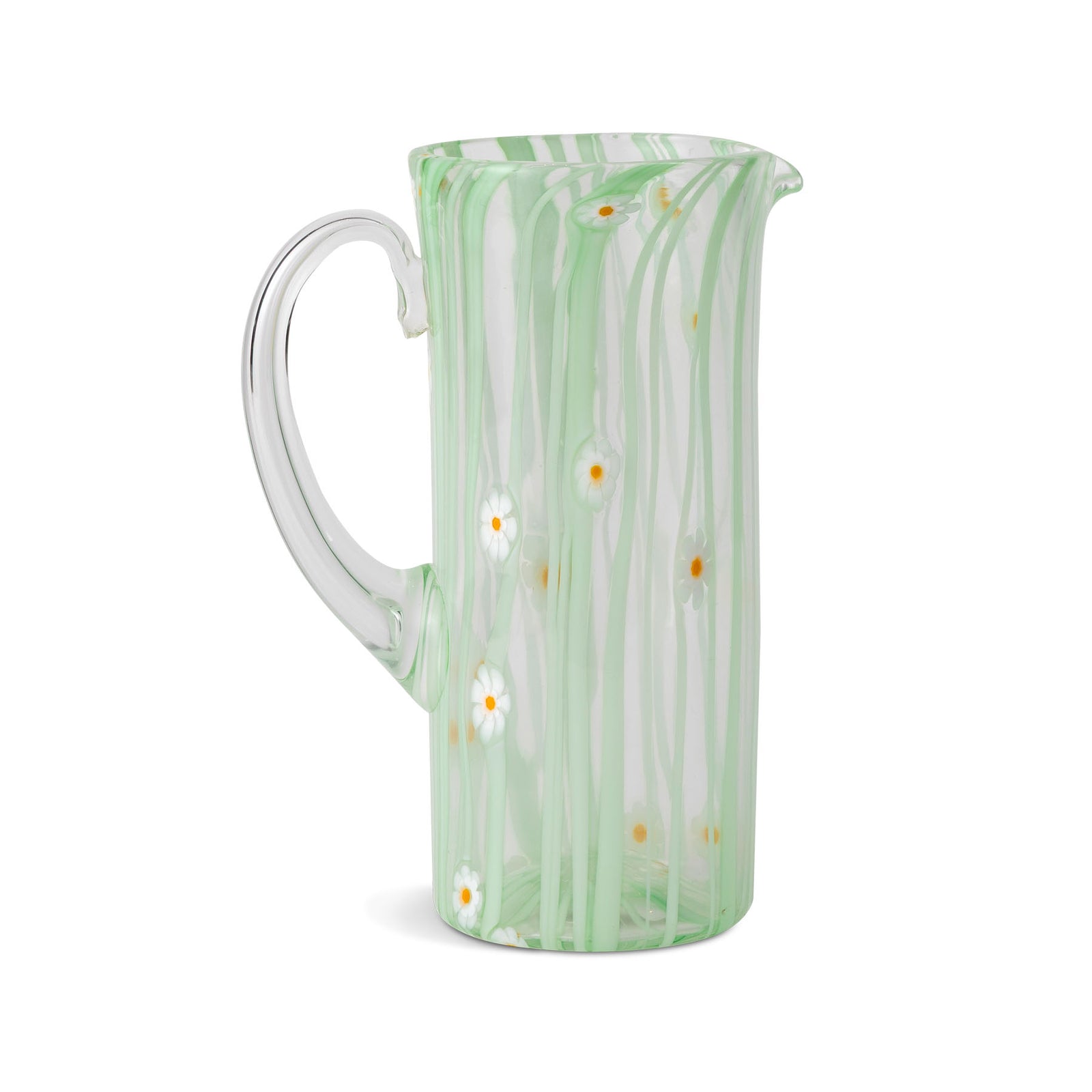Primavera Grassgreen Murano Glass Jug with White Flowers Eleish Van Breems Home