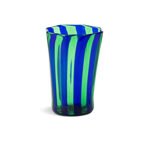 Striped Hexagonal Murano Glass Tumbler Blue & Green