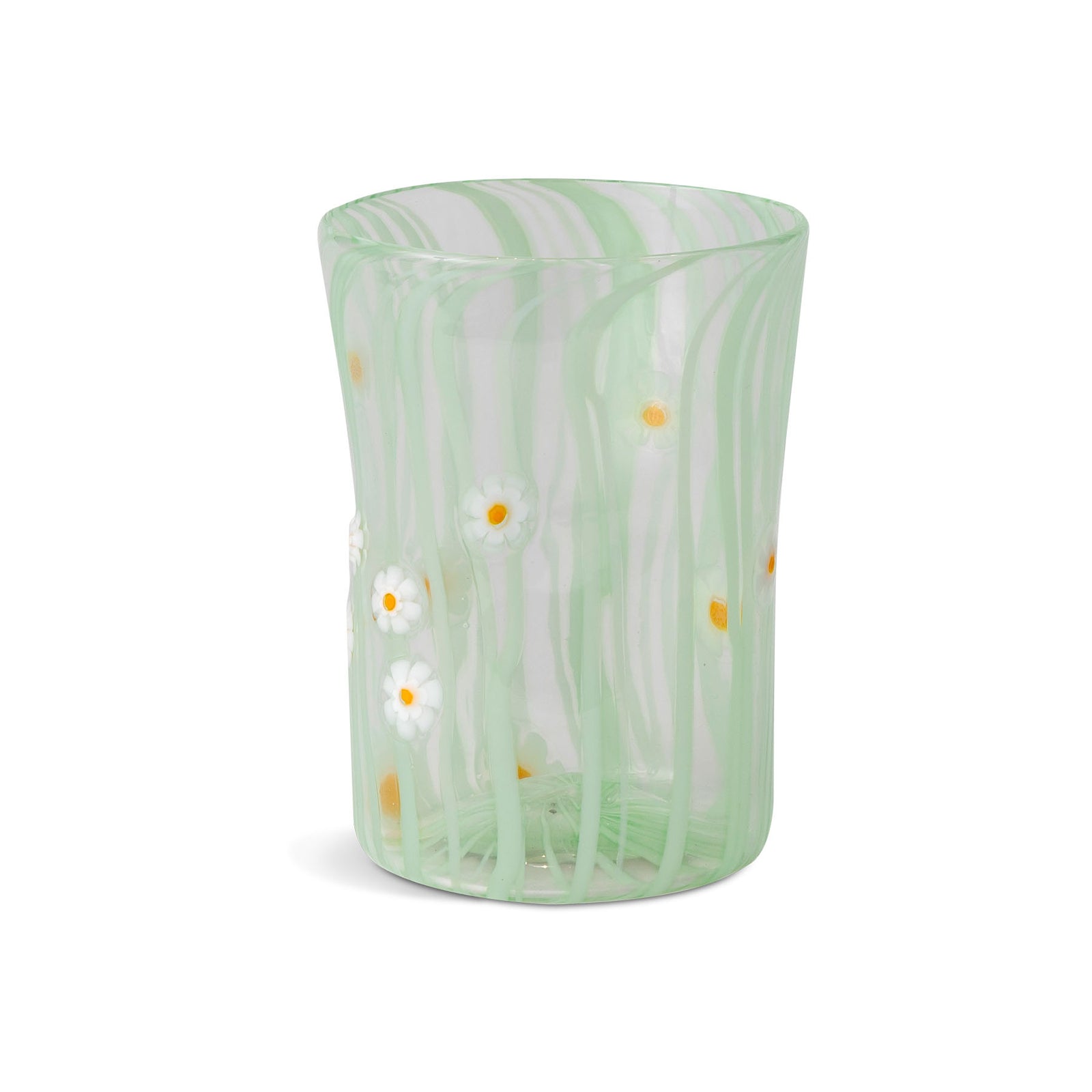 Primavera Grassgreen Murano Glass Tumbler with White Flowers Eleish Van Breems Home