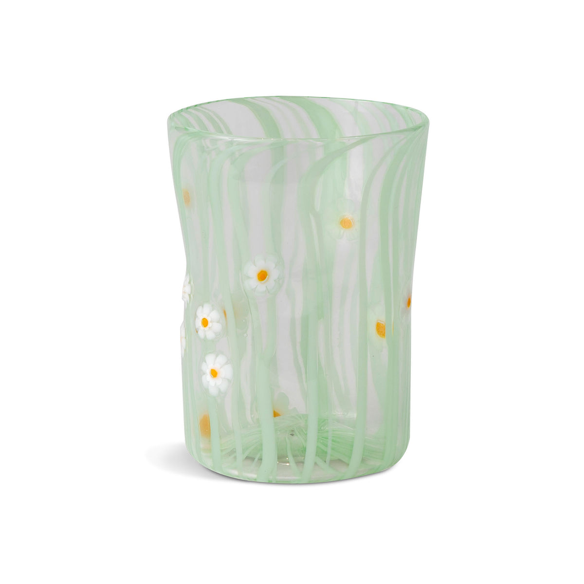 Primavera Grassgreen Murano Glass Tumbler with White Flowers Eleish Van Breems Home
