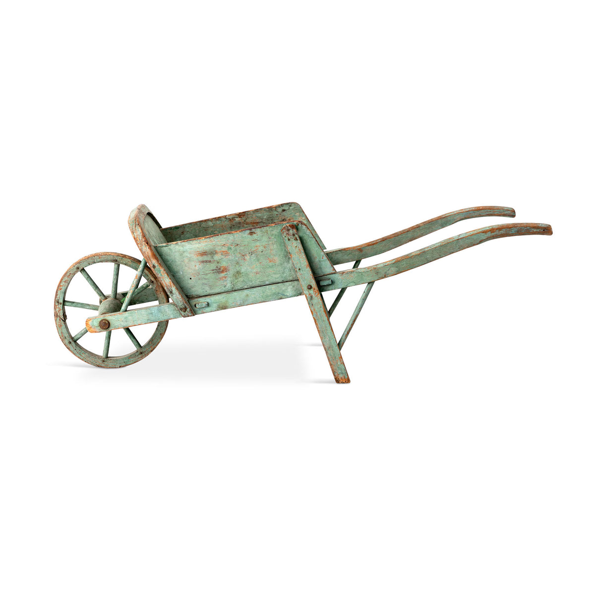Green French Antique Wheel Barrel
