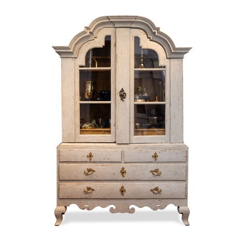 Early 19th C. Danish Rococo Painted Glass Front Armoire