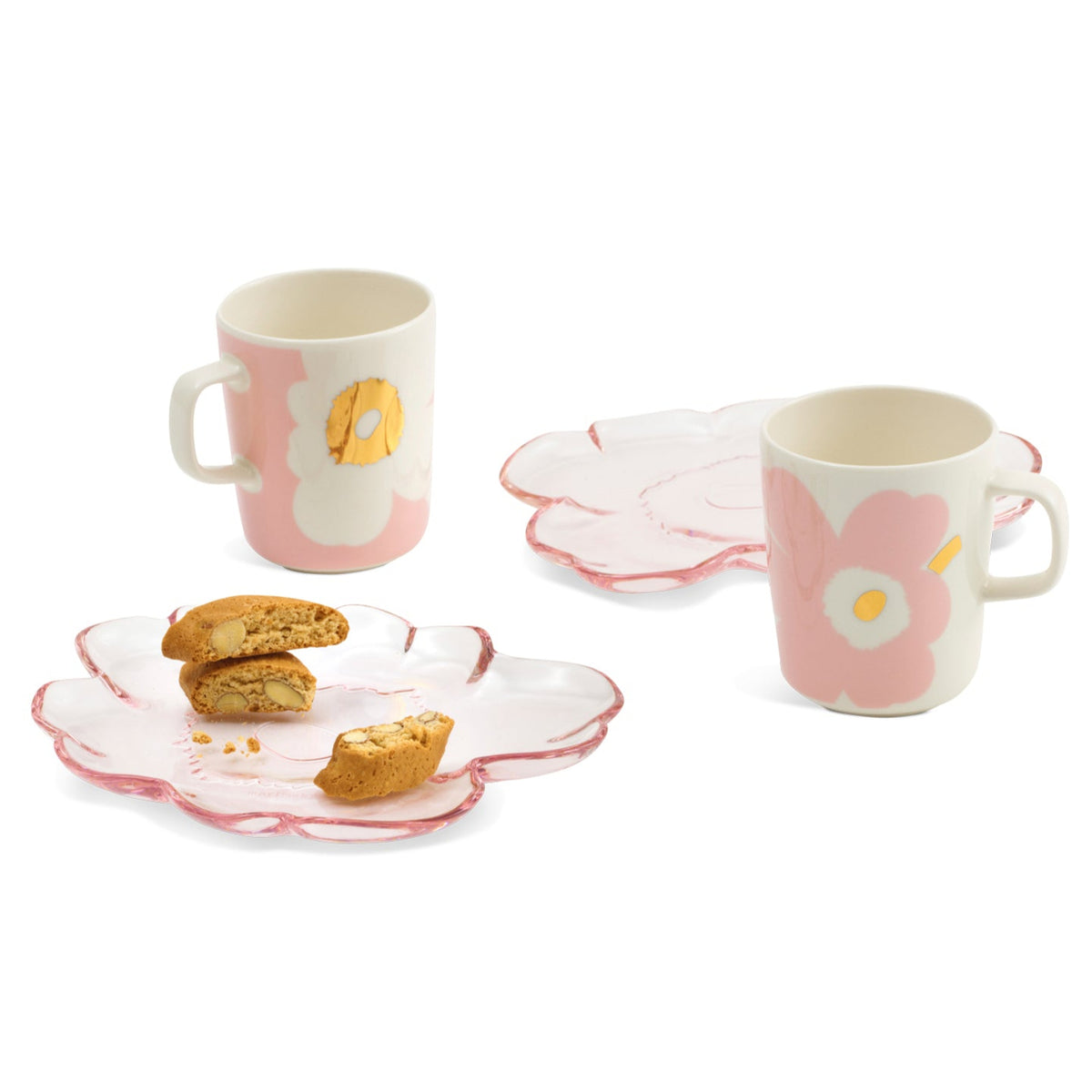 Oiva Juhla Unikko set of 2 Mugs Pink & Gold Eleish Van Breems Home