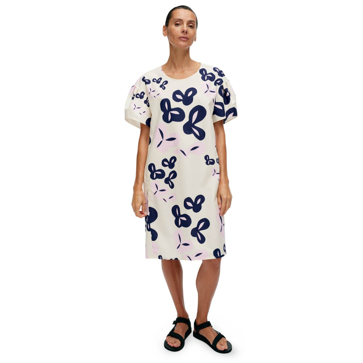 Marimekko Avomeri Poiminto Cotton Dress, Off White, Light Pink &amp; Navy Eleish Van Breems Home