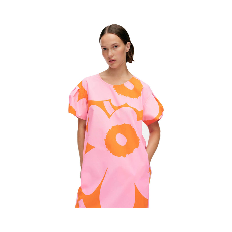 Marimekko Avomeri Unikko Cotton Dress, Light Pink & Orange