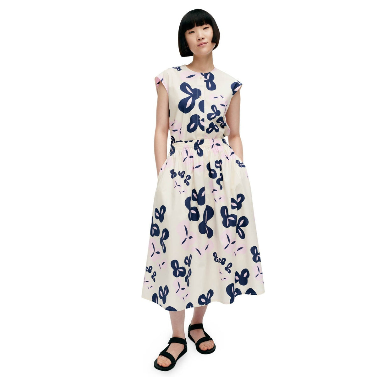 Marimekko Garrel Poiminto Cotton Skirt, Off White, Light Pink &amp; Dark Navy Eleish Van Breems Home