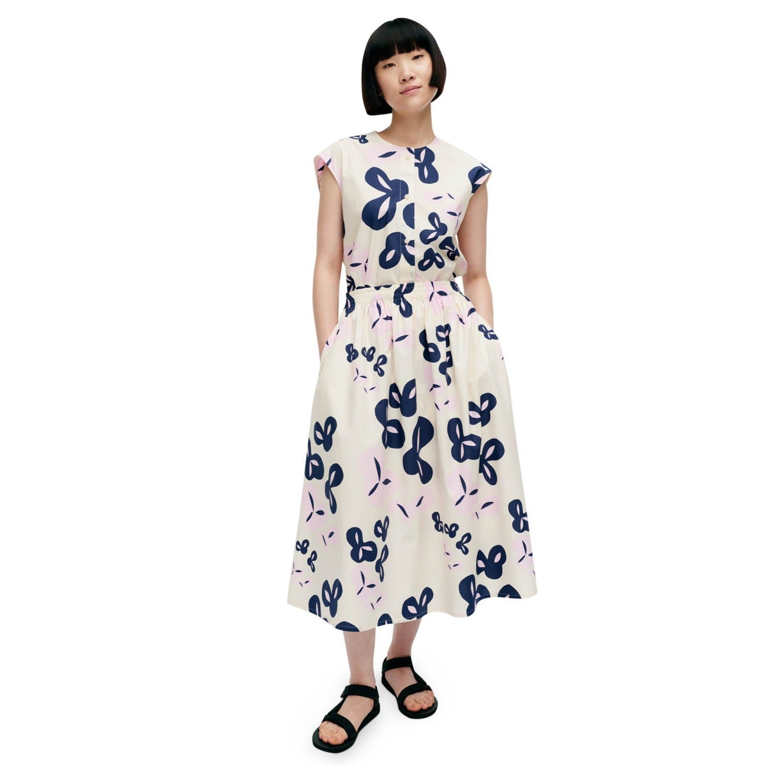 Marimekko Garrel Poiminto Cotton Skirt, Off White, Light Pink & Dark Navy Eleish Van Breems Home