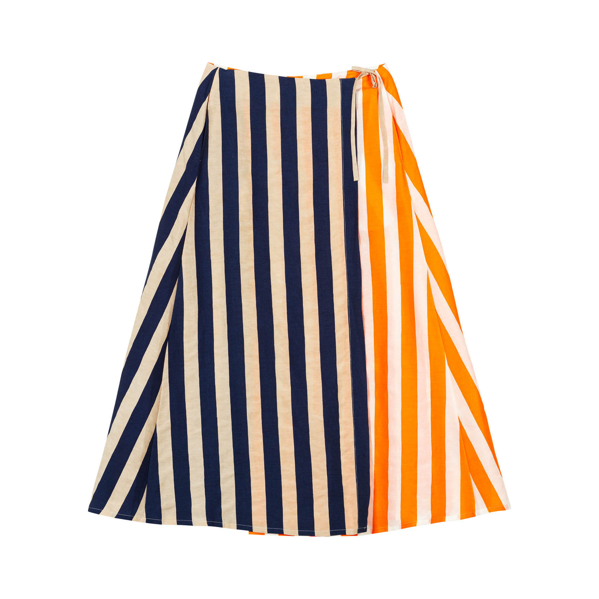 Marimekko Kahlaus Merirosvo Striped Wrap Skirt, Orange, Beige, White & Dark Blue Eleish Van Breems Home