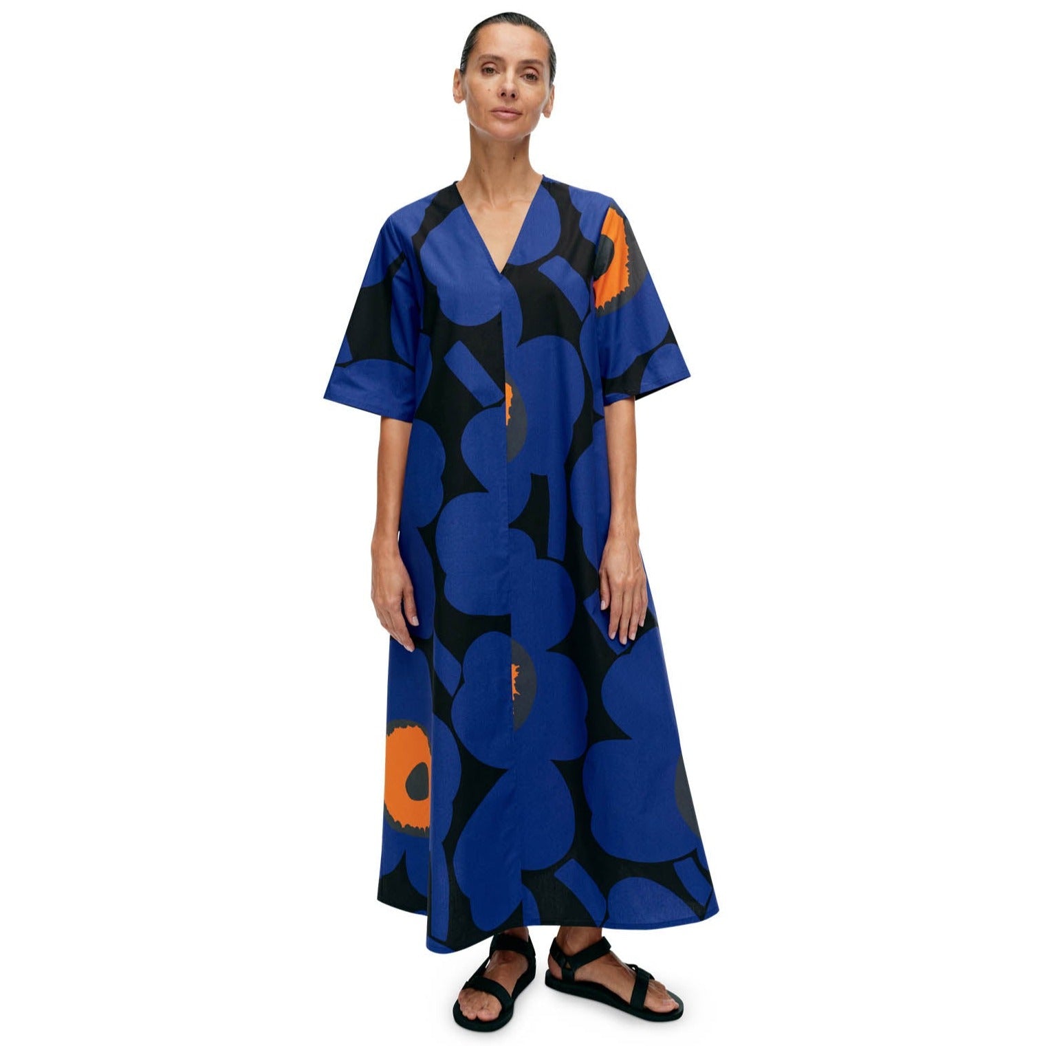Marimekko Kellotus Unikko Dress, Blue & Black Floral Eleish Van Breems Home