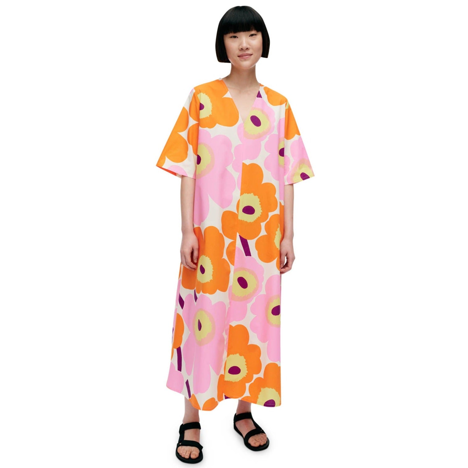 Marimekko Kellotus Unikko Dress, Pink & Orange Floral - Eleish Van