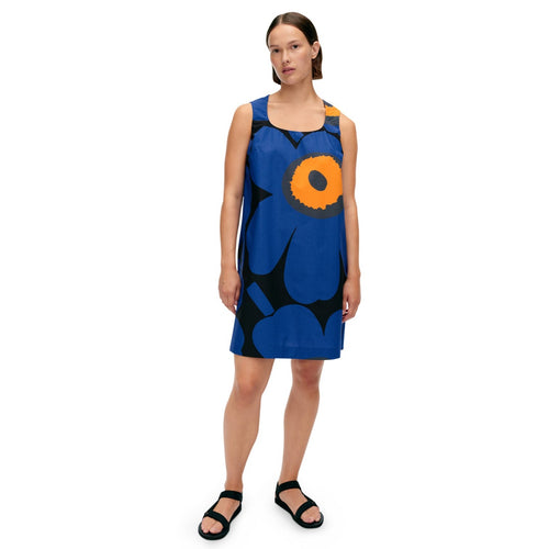 Marimekko Kestit Unikko Sleeveless Dress, Blue Floral