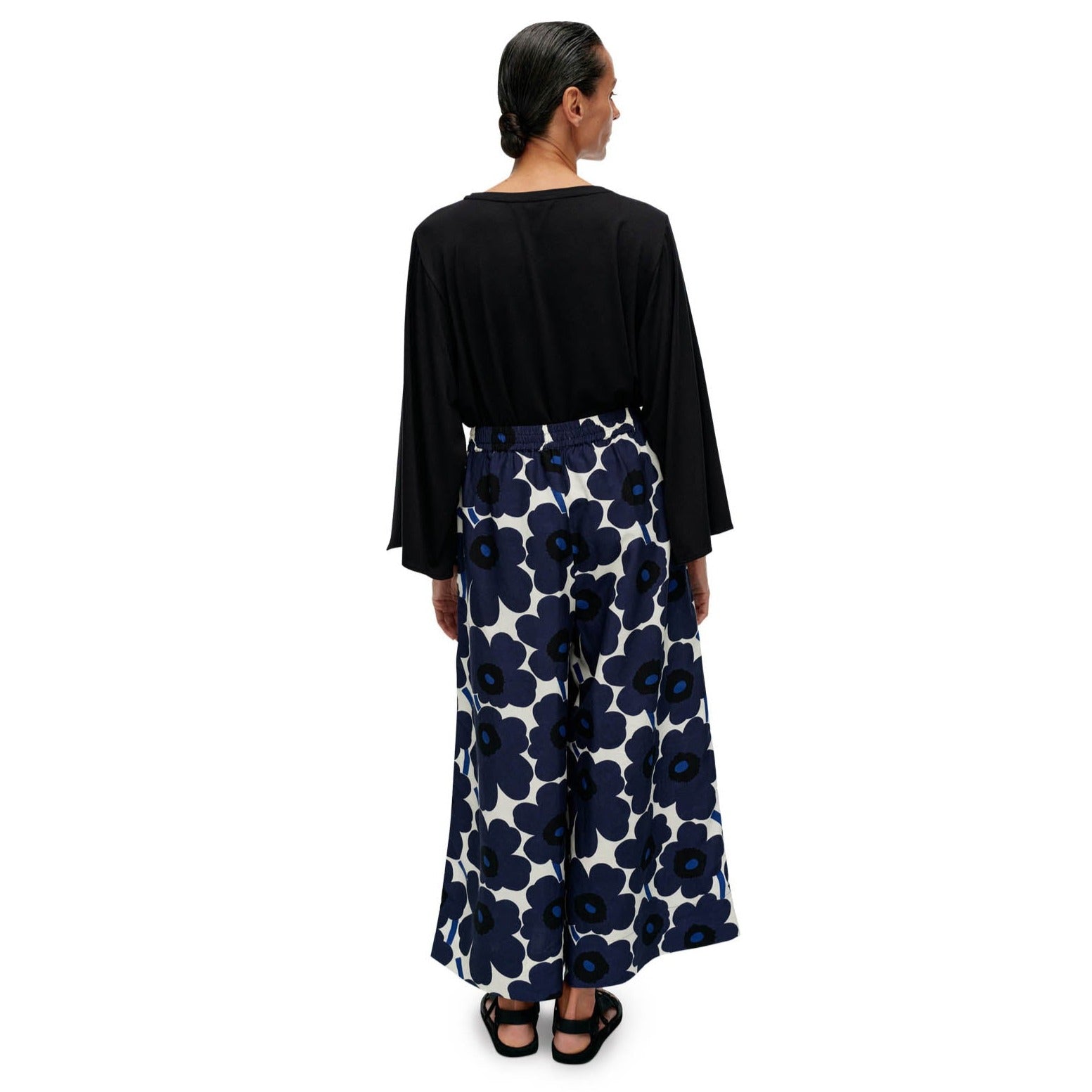 Marimekko Kuvio Unikko Trousers, White With Blue Flowers Eleish Van Breems Home