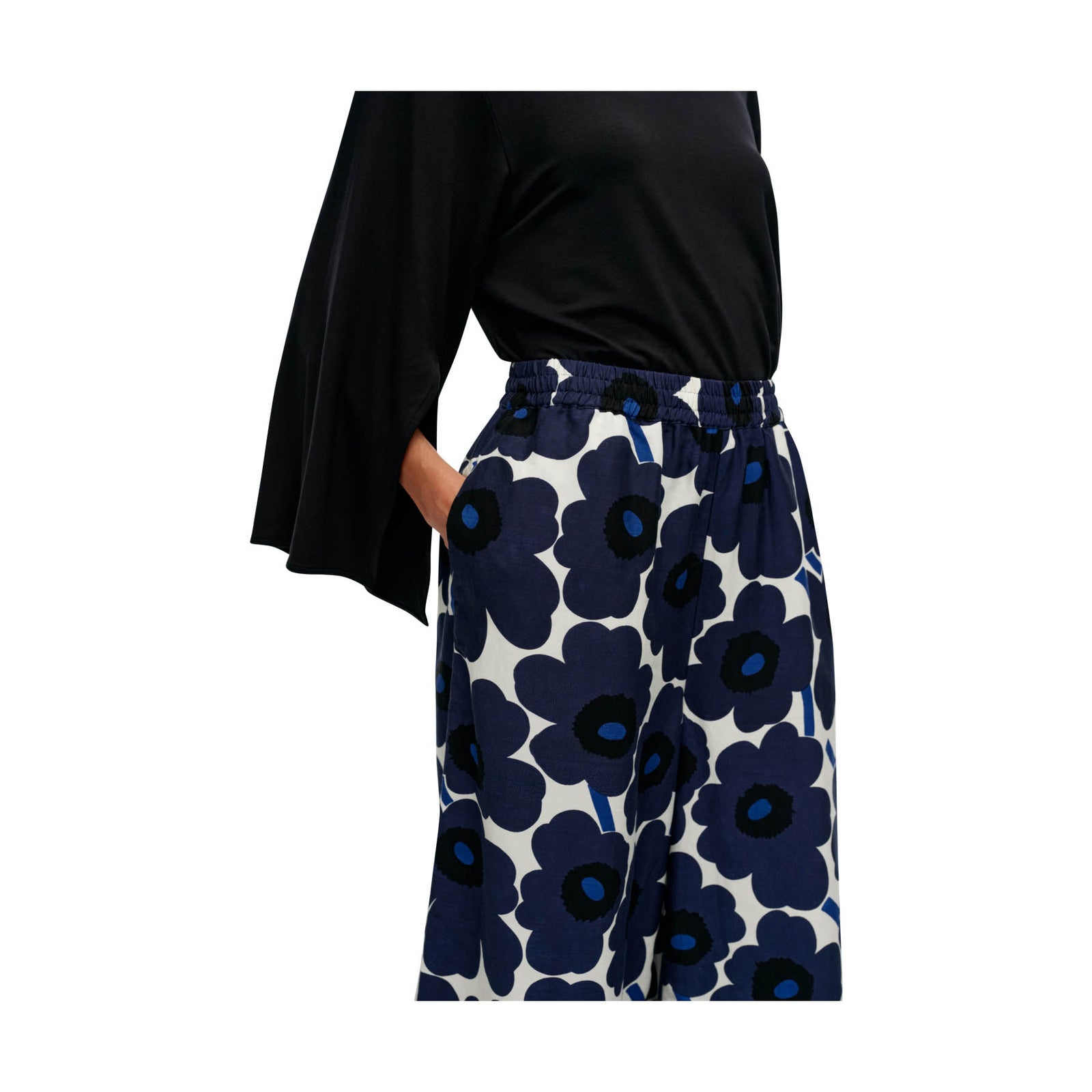 Marimekko Kuvio Unikko Trousers, White With Blue Flowers Eleish Van Breems Home