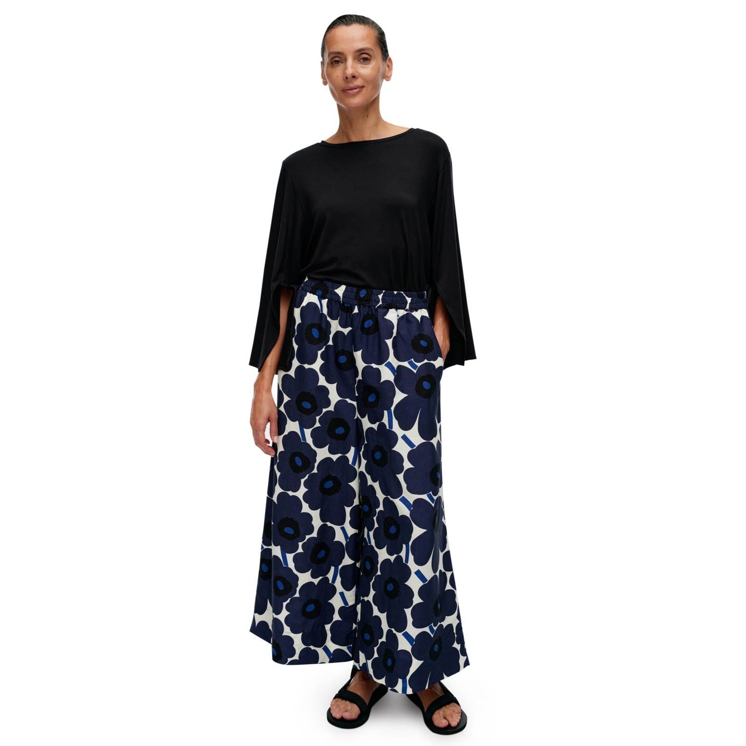 Marimekko Kuvio Unikko Trousers, White With Blue Flowers Eleish Van Breems Home