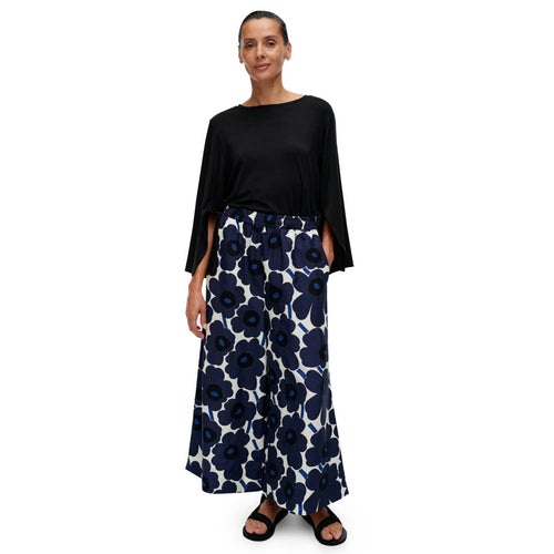 Marimekko Kuvio Unikko Trousers, White With Blue Flowers