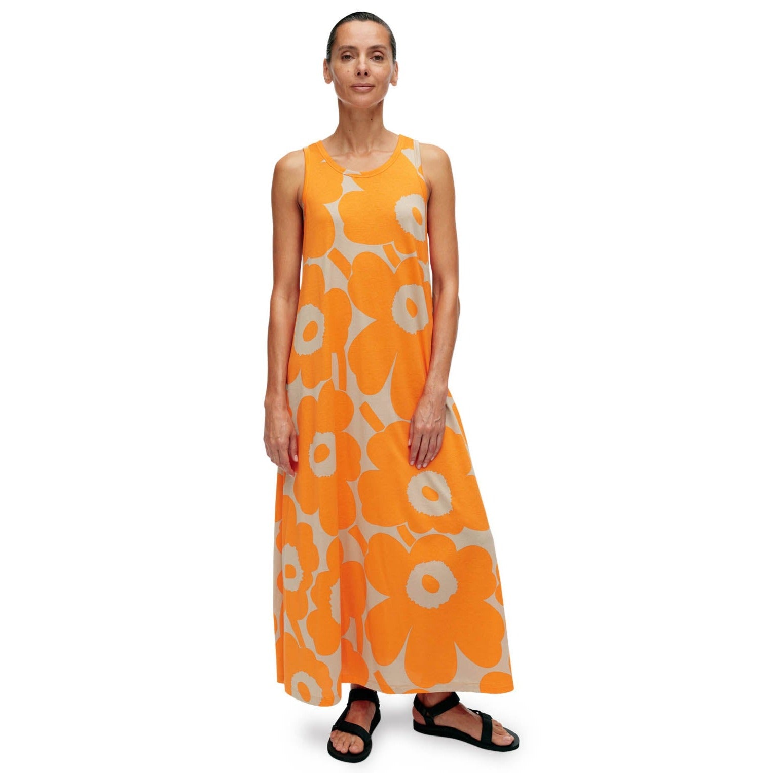 Marimekko Liplatus Unikko Dress, Orange & Beige - Eleish Van