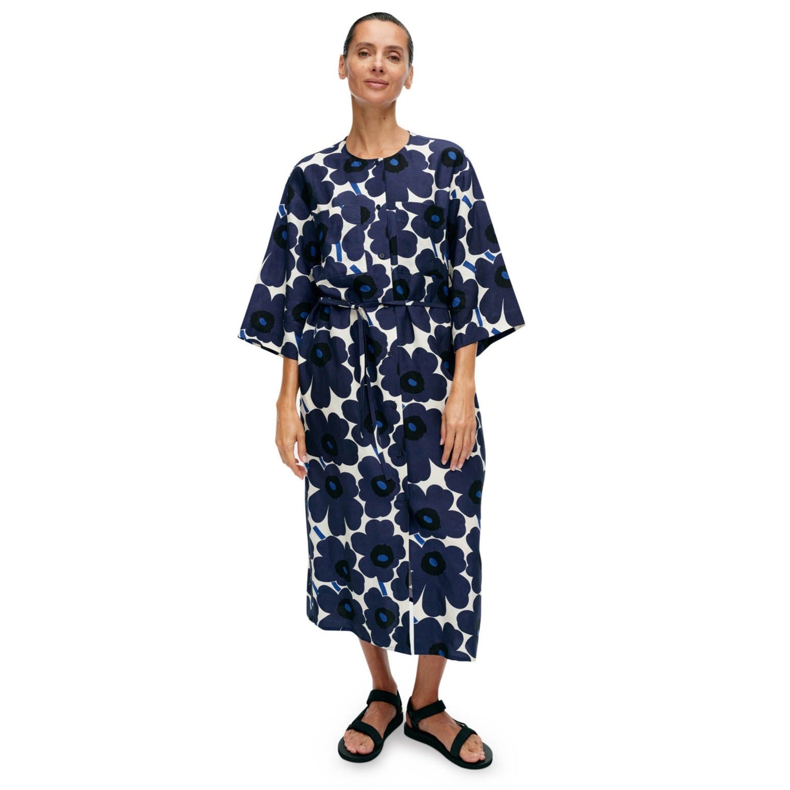 Markkinat Unikko Dress, White With Blue Flowers Eleish Van Breems Home