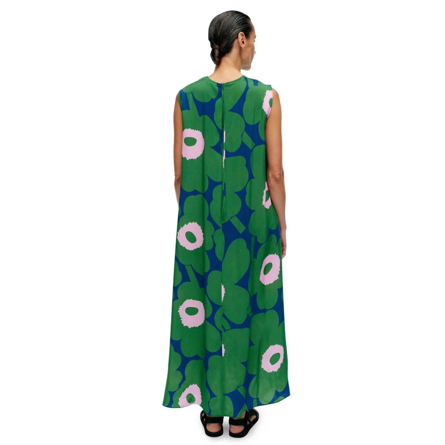 Marimekko Migot Unikko Dress, Blue With Green & Pink Pistol Flowers Eleish Van Breems Home
