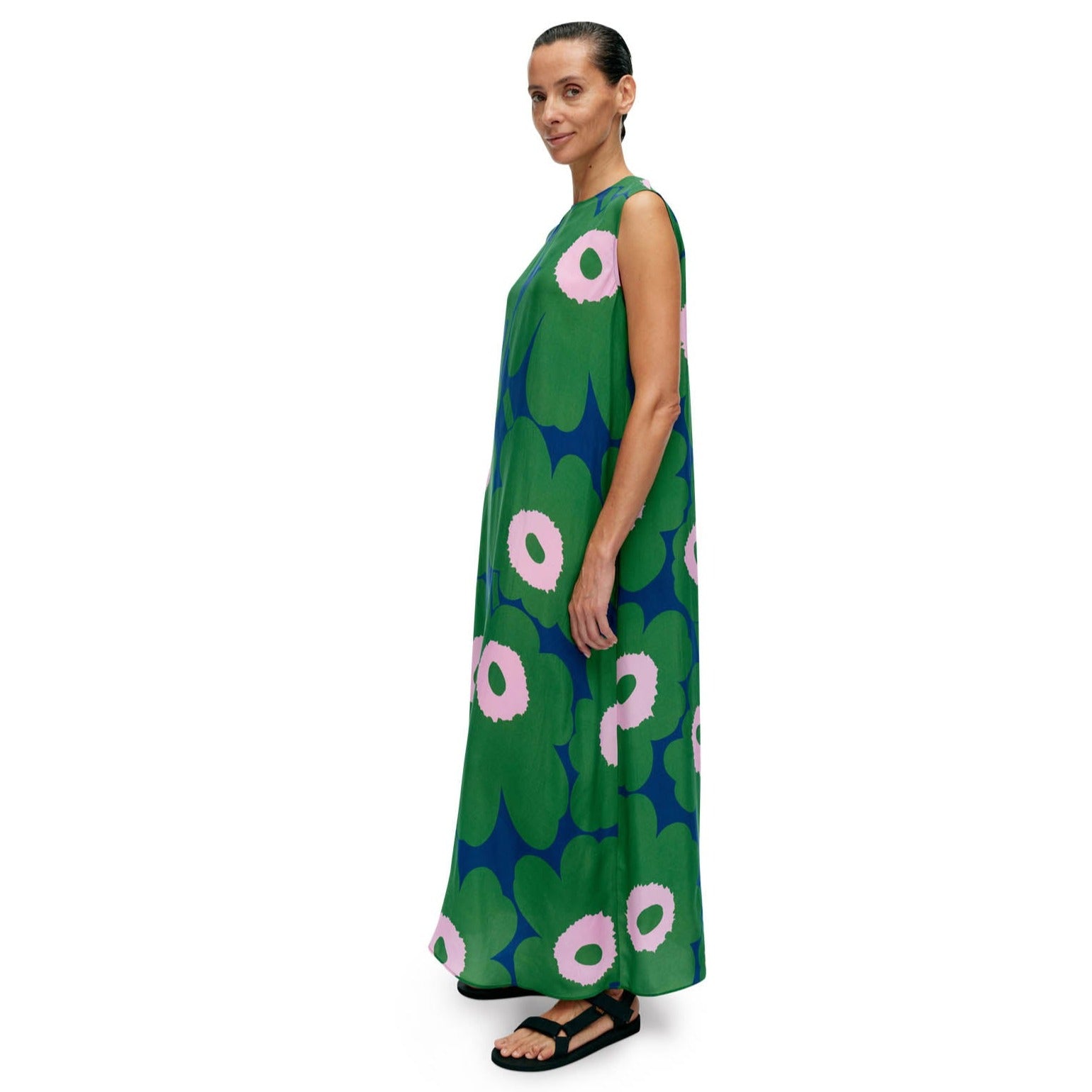 Marimekko Migot Unikko Dress, Blue With Green & Pink Pistol