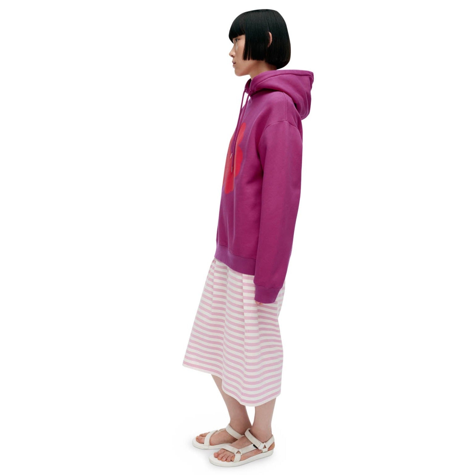Marimekko Runoja Unikko Hooded Sweatshirt, Fushia With Red Flower Eleish Van Breems Home