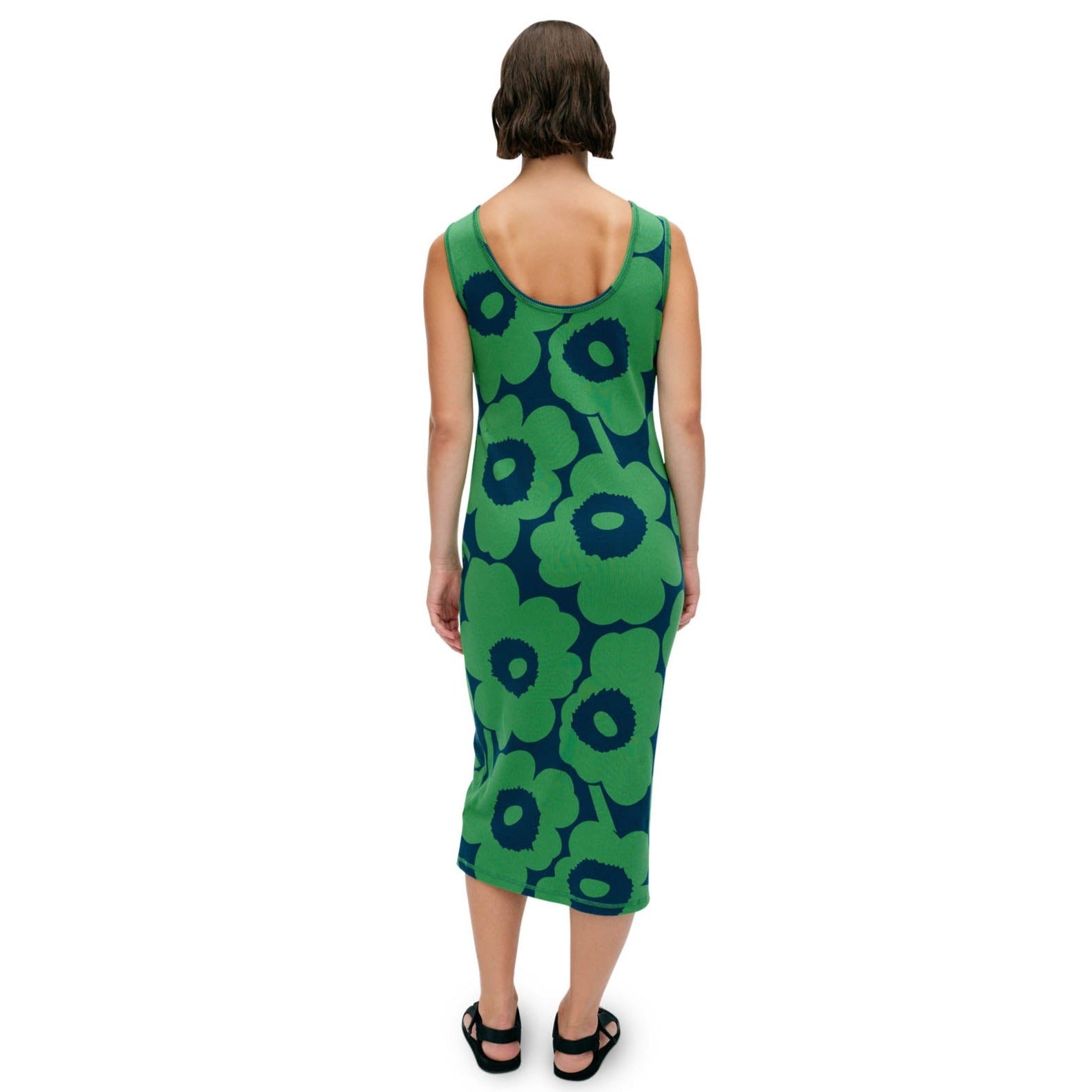 Marimekko Simpukka Unikko Sleeveless Dress, Blue With Green Flowers Eleish Van Breems Home