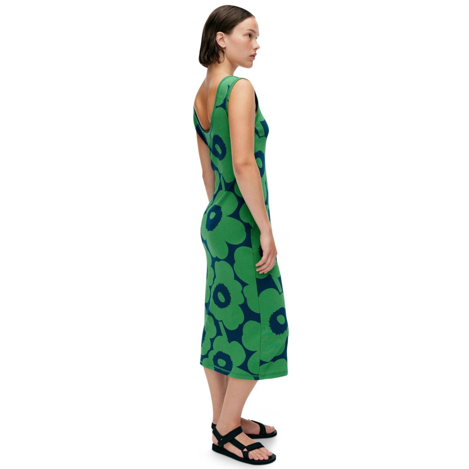 Marimekko Simpukka Unikko Sleeveless Dress, Blue With Green Flowers - Eleish Van Breems Home Marimekko Simpukka Unikko Sleeveless Dress, Blue With Green Flowers - Eleish Van Breems Home