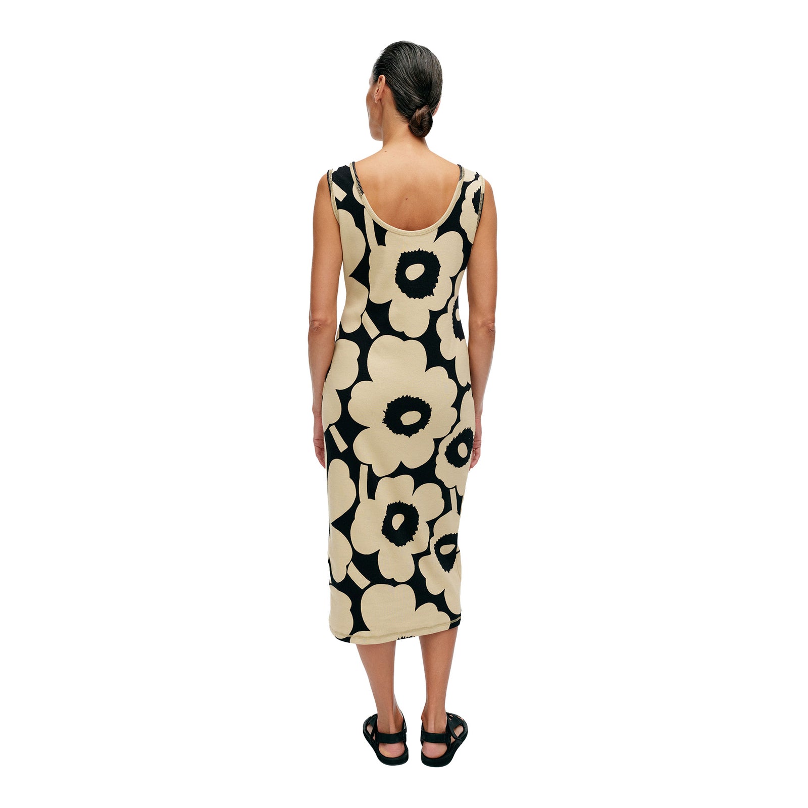 Simpukka Unikko Sleeveless Dress, Black With Beige Flowers Eleish Van Breems Home