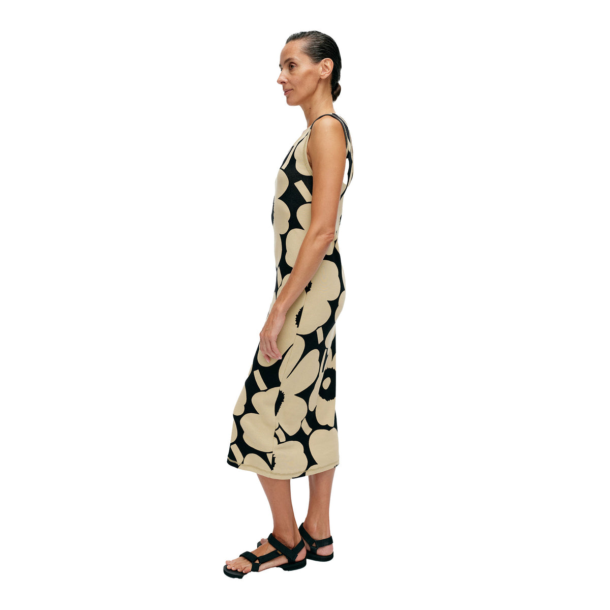 Simpukka Unikko Sleeveless Dress, Black With Beige Flowers Eleish Van Breems Home