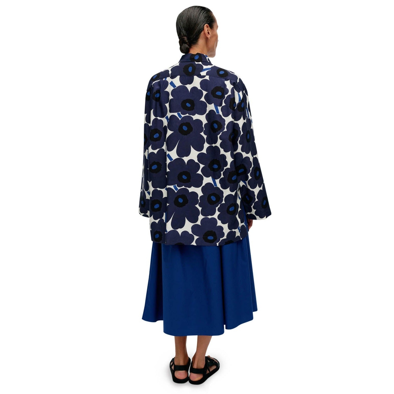 Marimekko Torma Unikko Blouse, White With Blue Flowers - Eleish