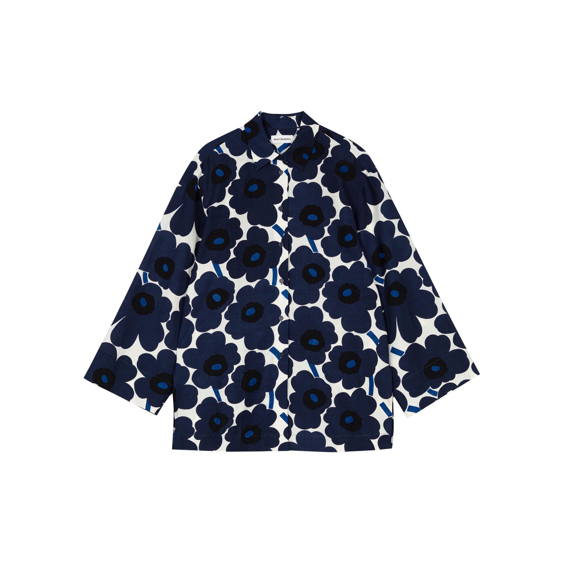 Marimekko Torma Unikko Blouse, White With Blue Flowers - Eleish