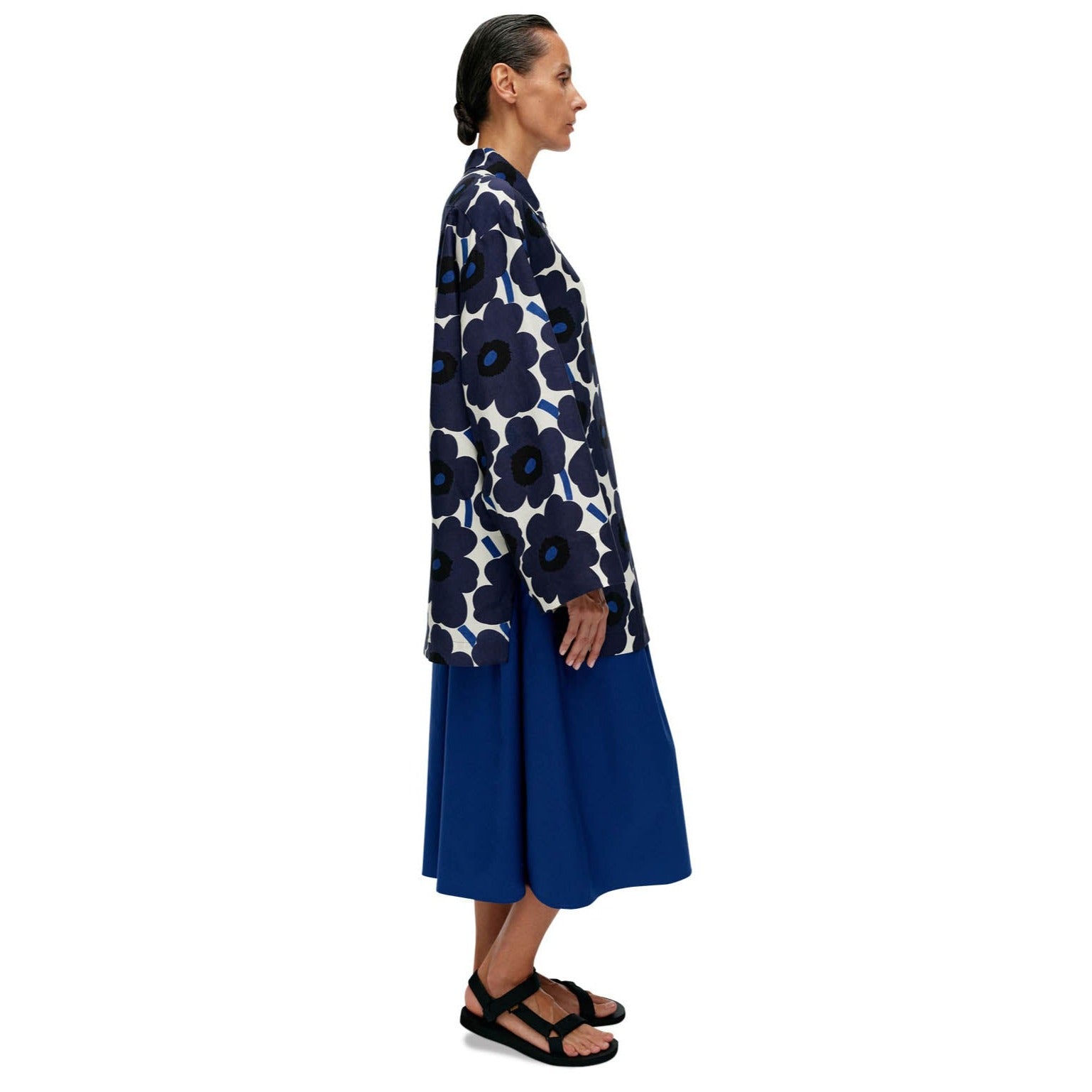 Marimekko Torma Unikko Blouse, White With Blue Flowers - Eleish