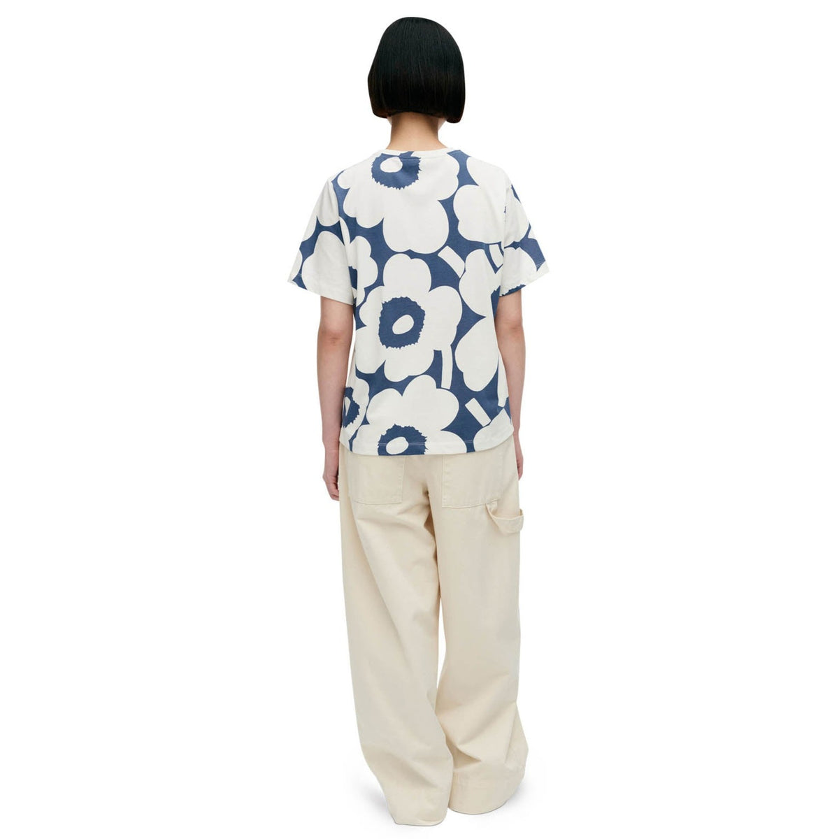 Marimekko Tunnit Unikko Cotton Jersey Shirt, Off White & Blue Eleish Van Breems Home