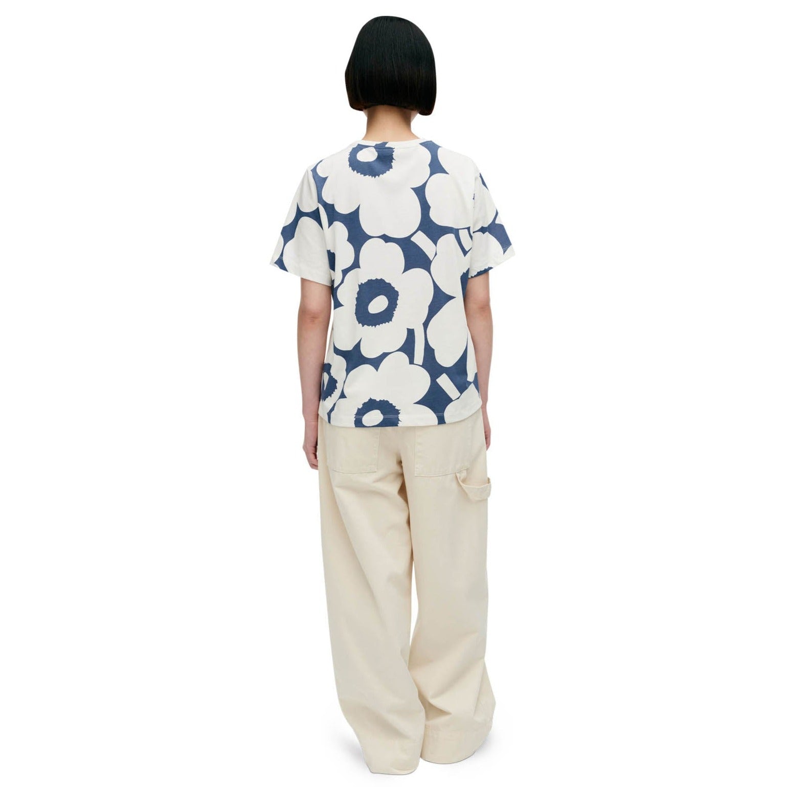 Marimekko Tunnit Unikko Cotton Jersey Shirt, Off White & Blue Eleish Van Breems Home