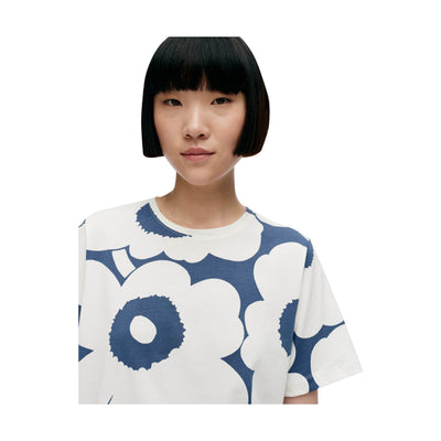 Marimekko Tunnit Unikko Cotton Jersey Shirt, Off White & Blue