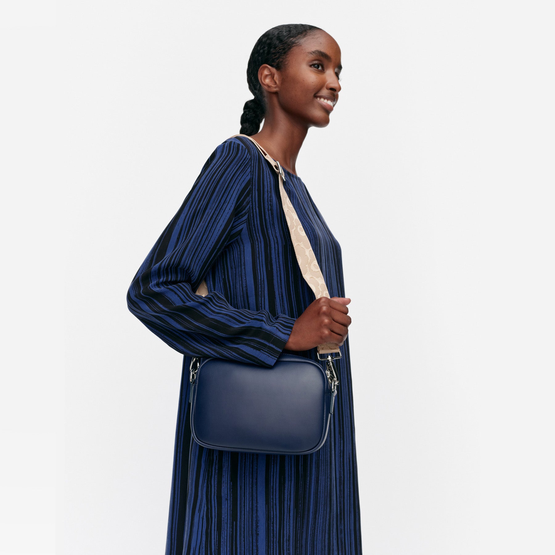 Marimekko Soft Gratha Leather Shoulder Bag Navy - Eleish Van