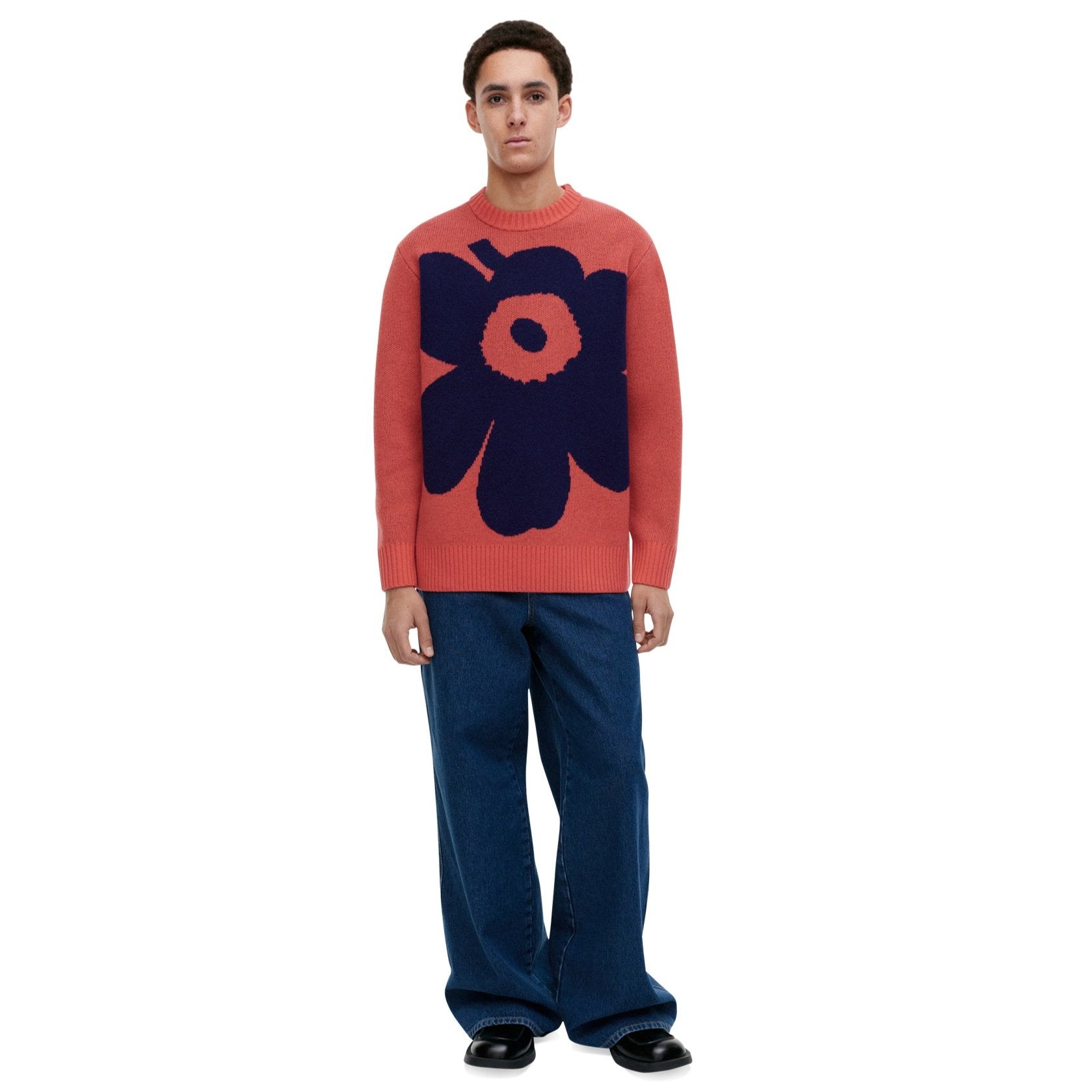 Marimkko Pehmyt Unikko Pullover Sweater Coral And Navy Eleish Van Breems Home