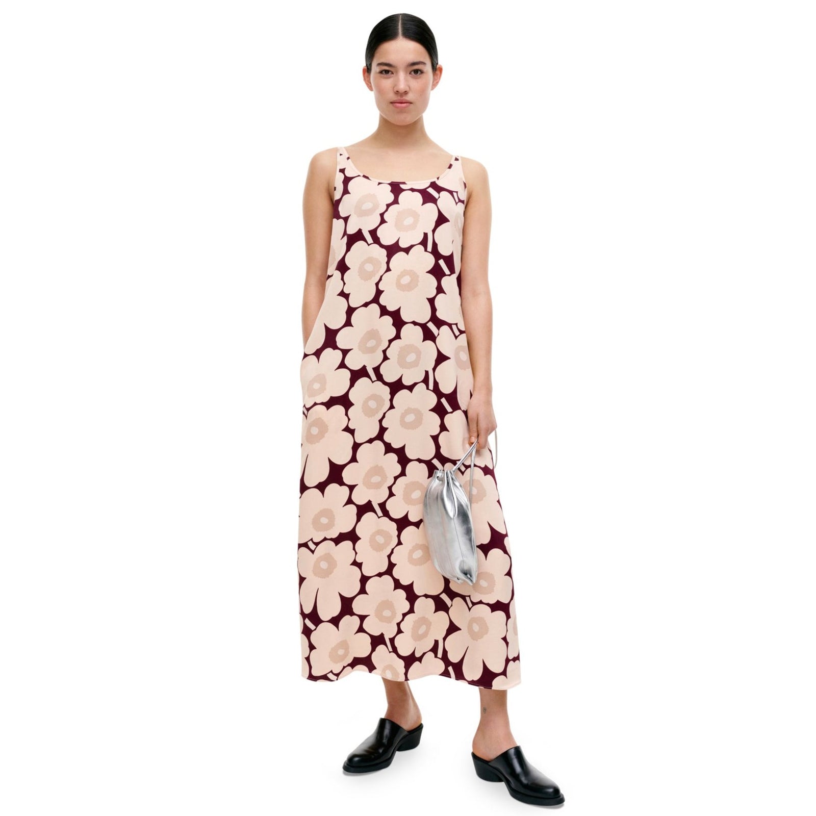Marimekko Seurassa Unikko Satin Dress, Pink & Burgandy Eleish Van Breems Home