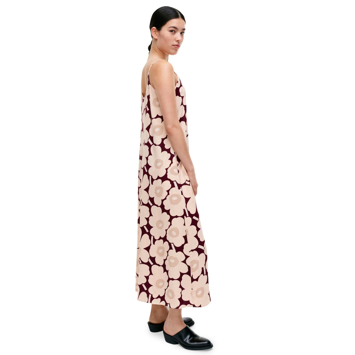 Marimekko Seurassa Unikko Satin Dress, Pink & Burgandy Eleish Van Breems Home