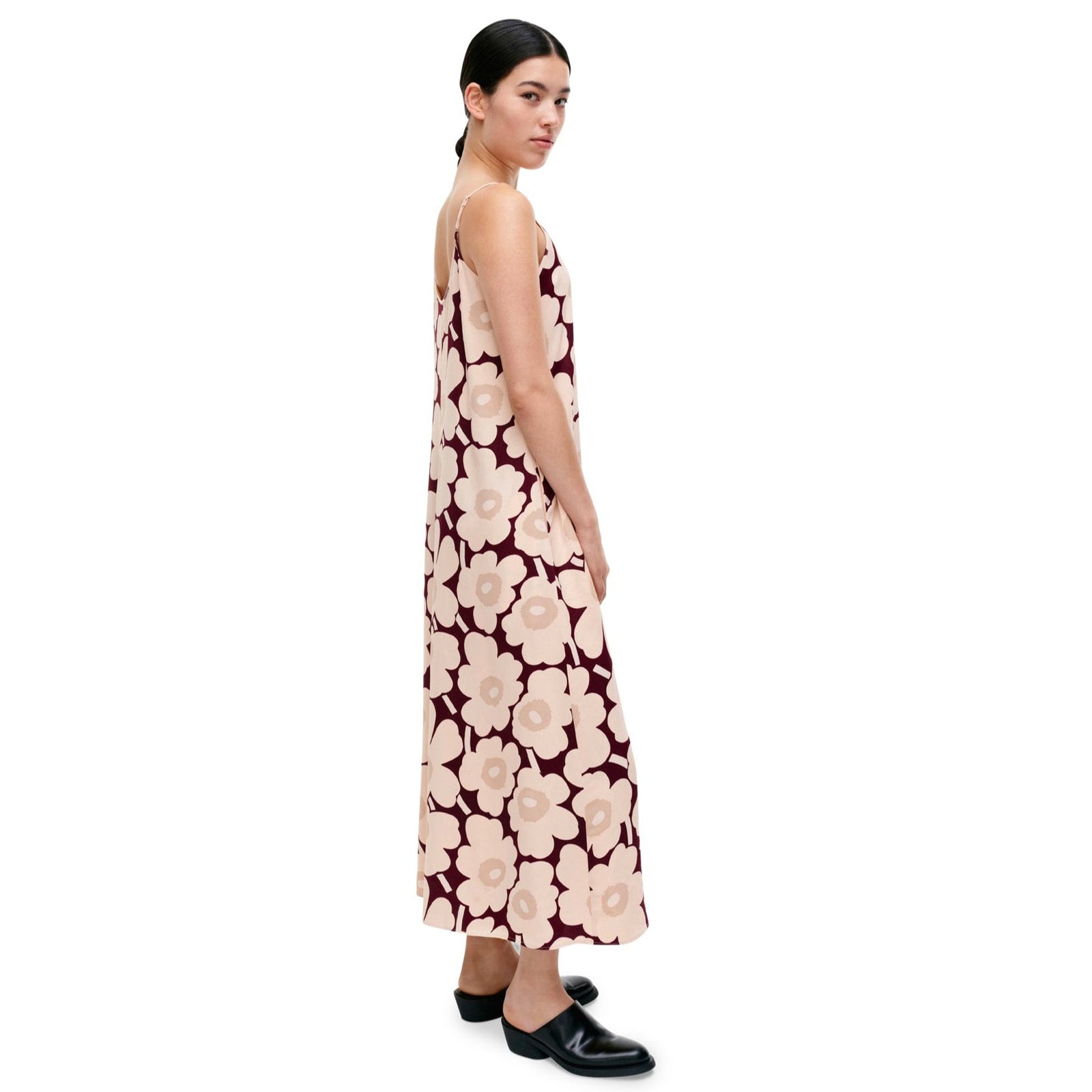 Marimekko Seurassa Unikko Satin Dress, Pink & Burgandy Eleish Van Breems Home