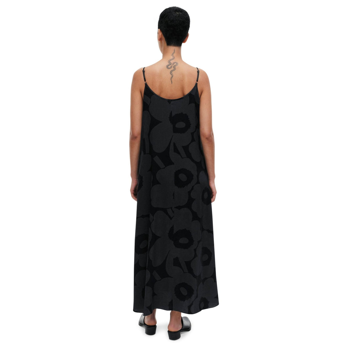 Marimekko Seurassa Unikko Satin Dress, Black & Grey Eleish Van Breems Home