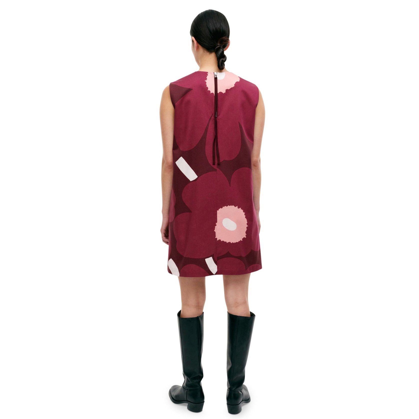 Marimekko Siluetti Unikko Cotton Satin Dress, Pink & Burgandy Eleish Van Breems Home