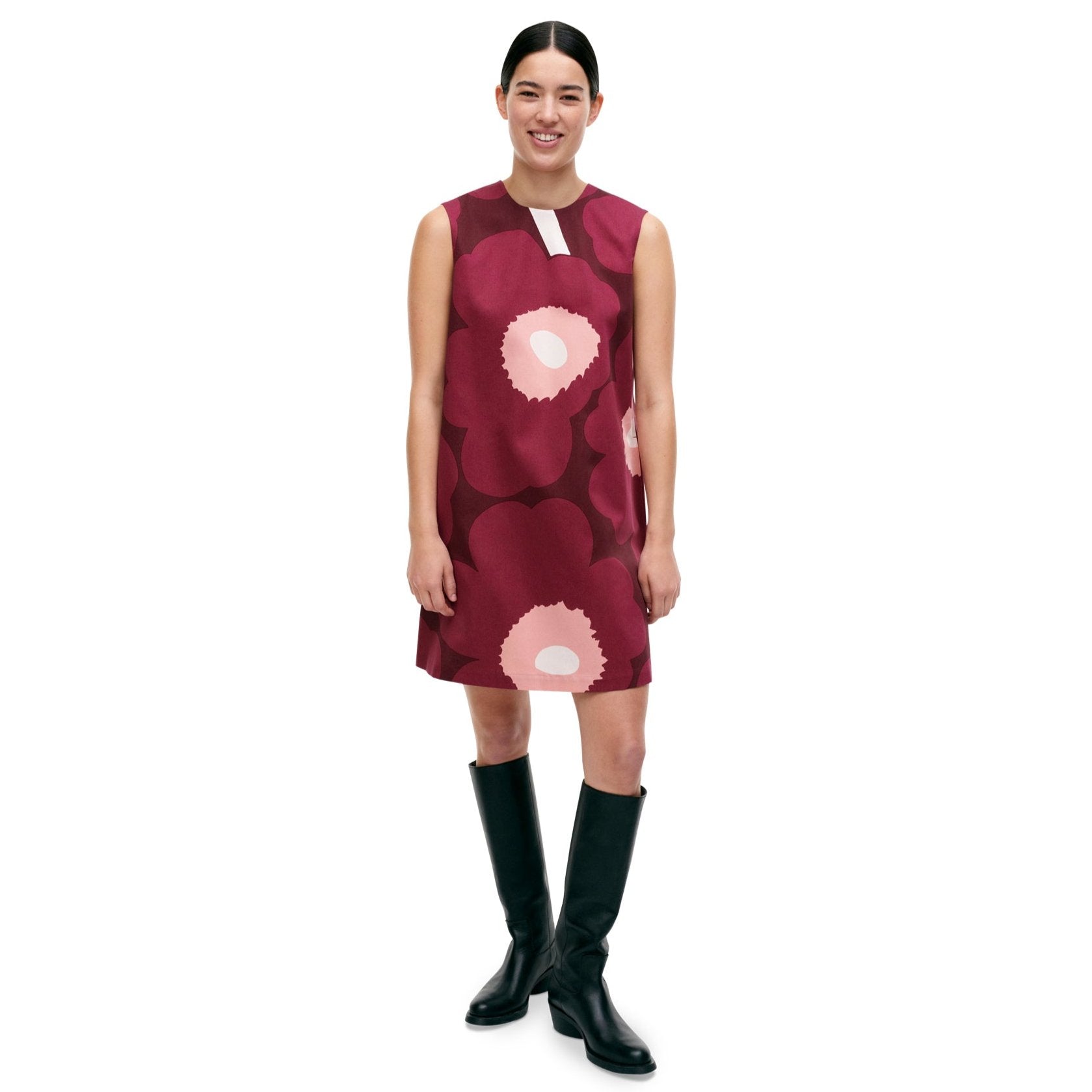 Marimekko Siluetti Unikko Cotton Satin Dress, Pink & Burgandy Eleish Van Breems Home