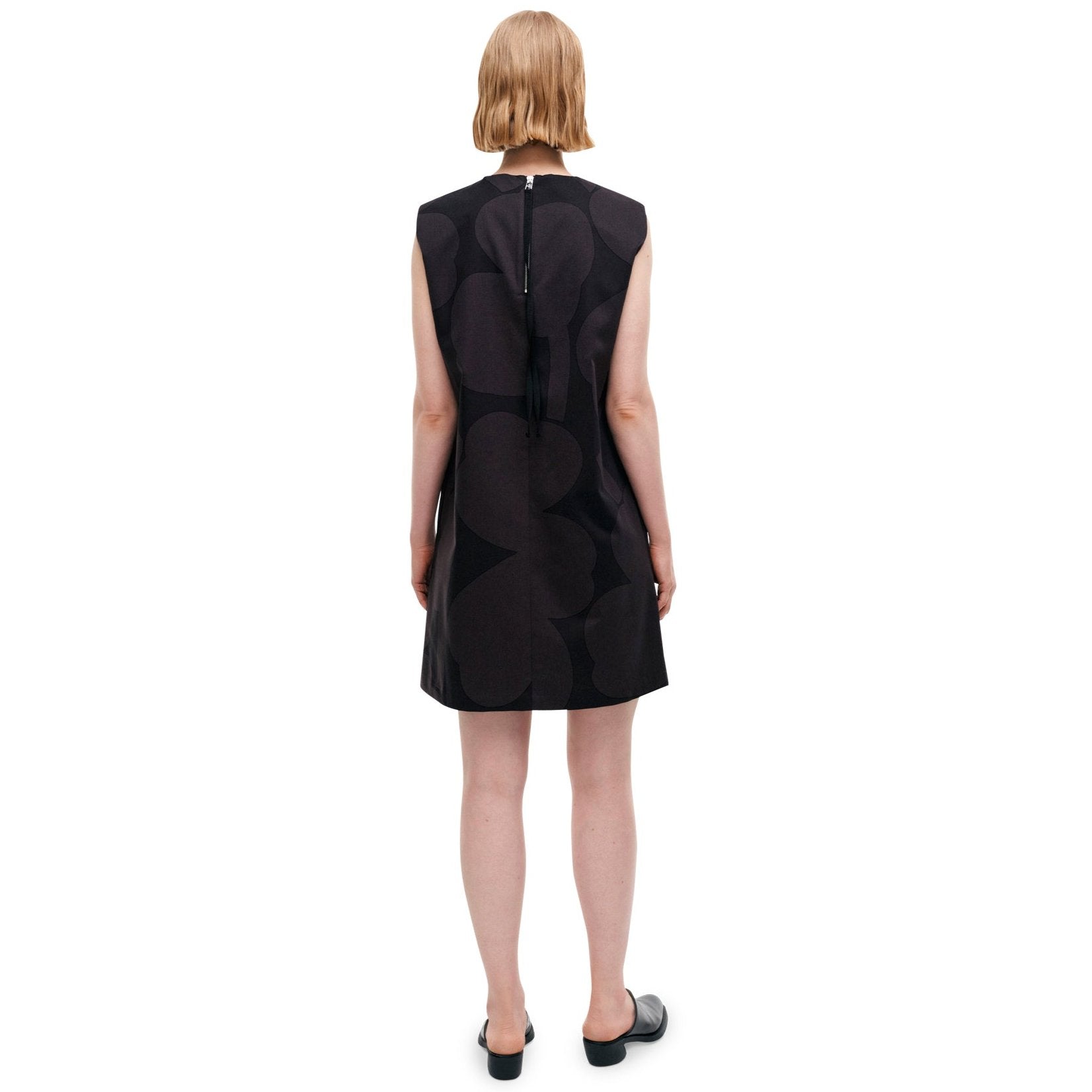 Marimekko Siluetti Unikko Cotton, Satin Dress, Black & Grey Eleish Van Breems Home