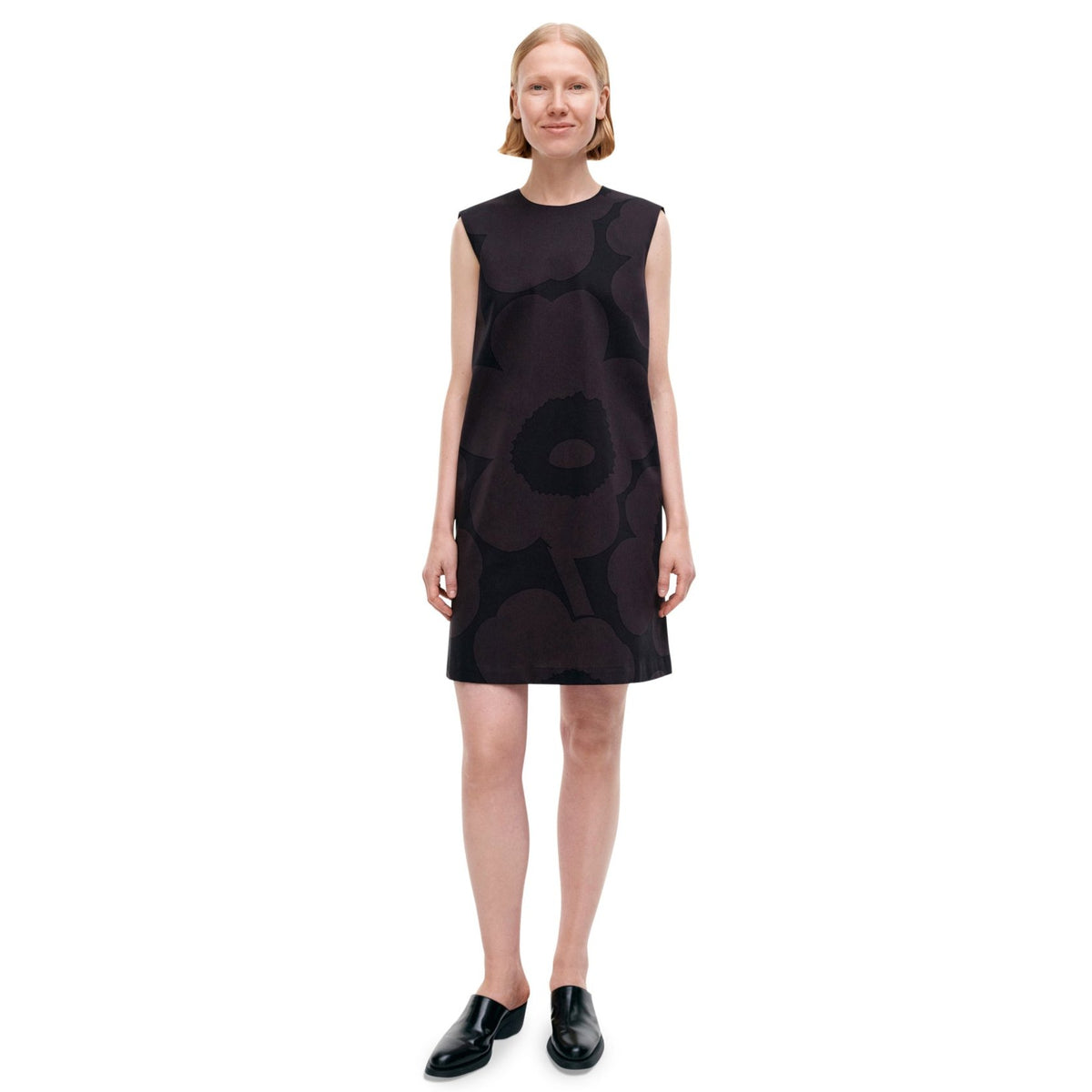 Marimekko Siluetti Unikko Cotton, Satin Dress, Black &amp; Grey Eleish Van Breems Home