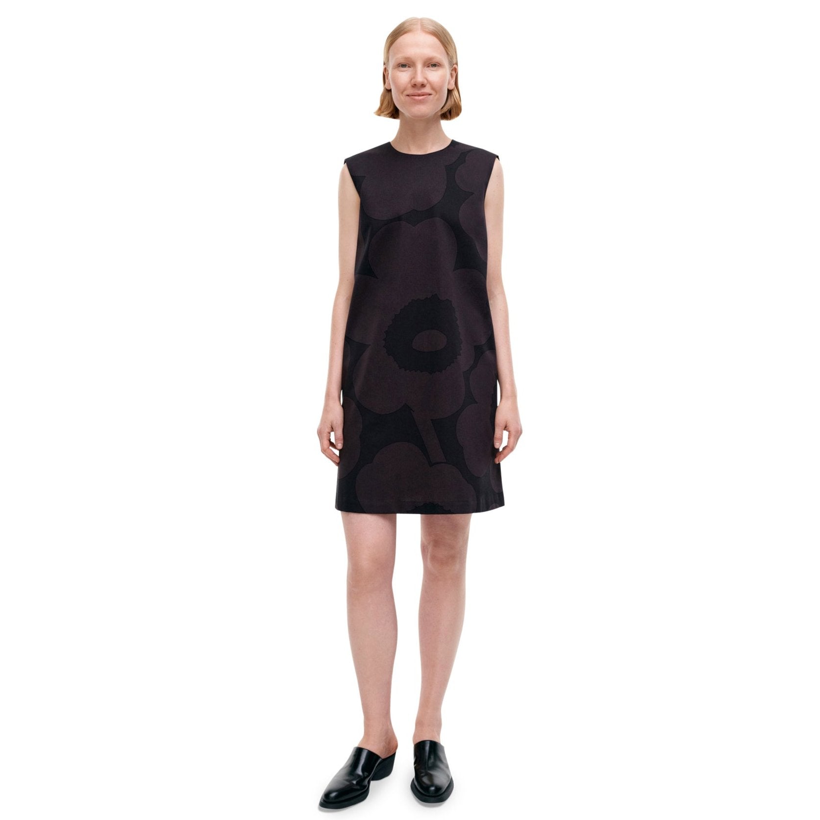 Marimekko Siluetti Unikko Cotton, Satin Dress, Black & Grey Eleish Van Breems Home