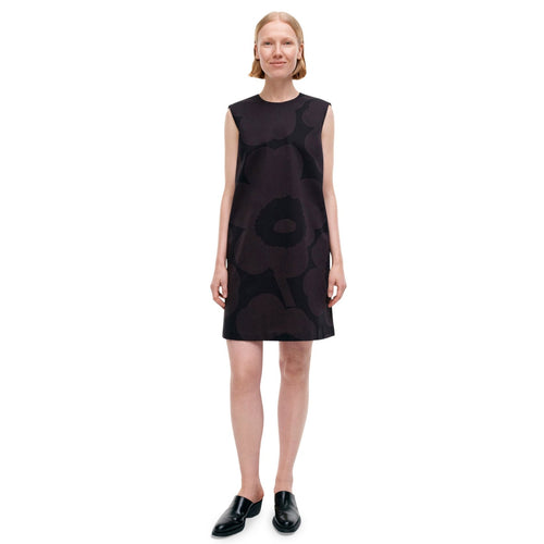 Marimekko Siluetti Unikko Cotton, Satin Dress, Black & Grey