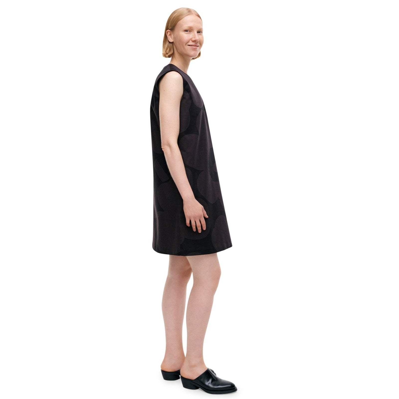 Marimekko Siluetti Unikko Cotton, Satin Dress, Black & Grey Eleish Van Breems Home