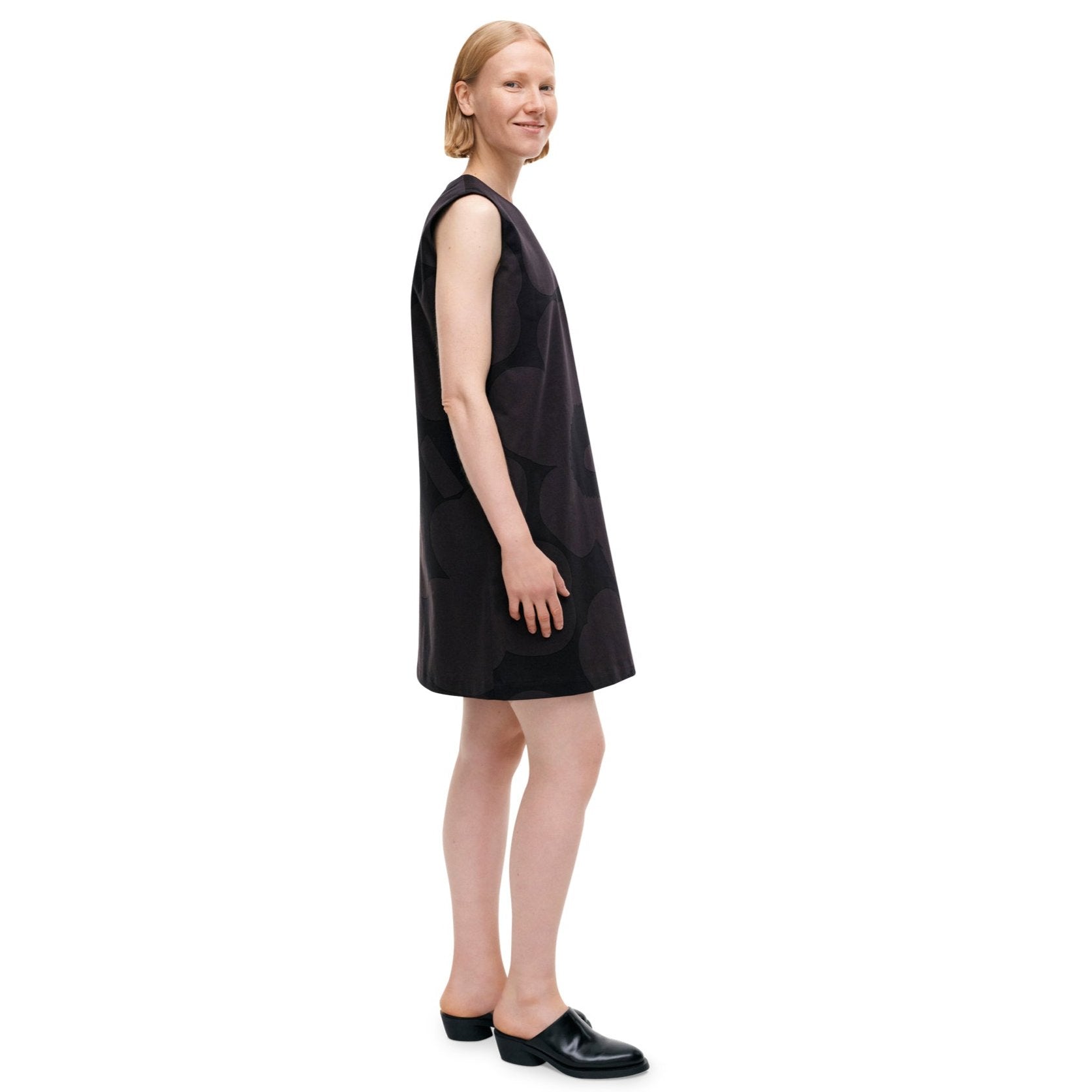 Marimekko Siluetti Unikko Cotton, Satin Dress, Black & Grey Eleish Van Breems Home