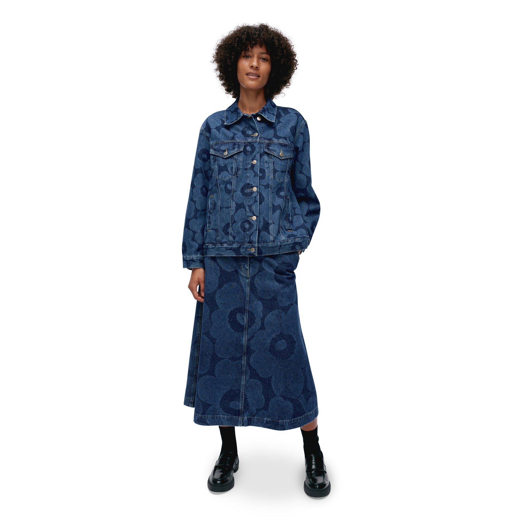 marimekko デニムジャケット フラワープリント　XS MM_251_maridenim_murros_unikko